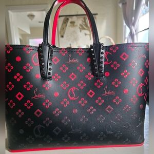Christian Louboutin Black and Red Degrade Loubinthesky Spiked Cataba Tote